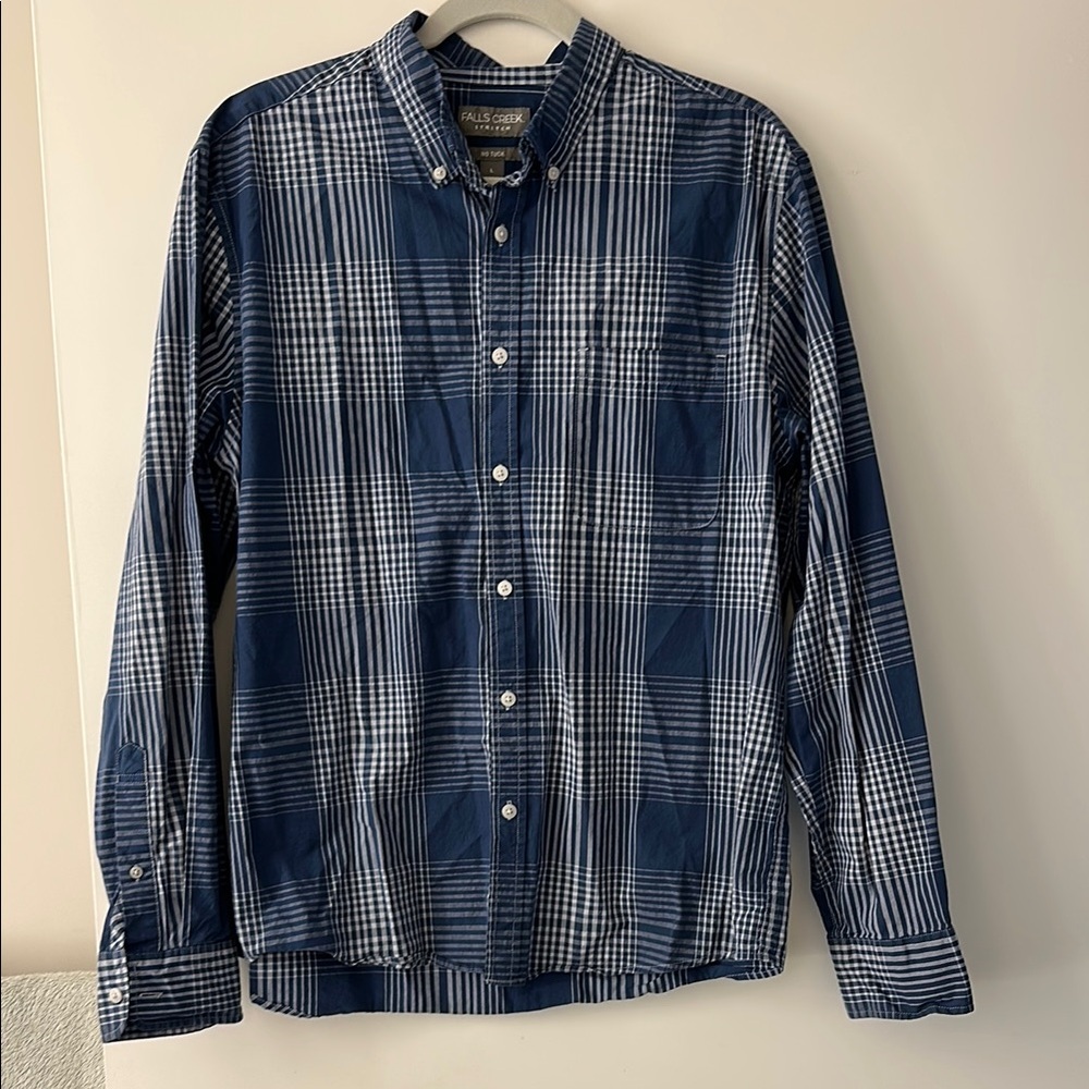 Falls Creek Blue and White Casual Button Down Shirt